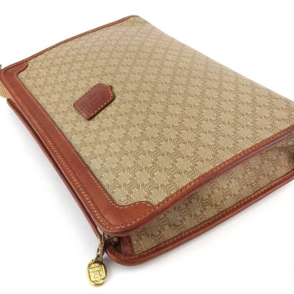 CELINE Clutch Bag Macadam Beige PVC ?~ Leather Authentic - Picture 3 of 9